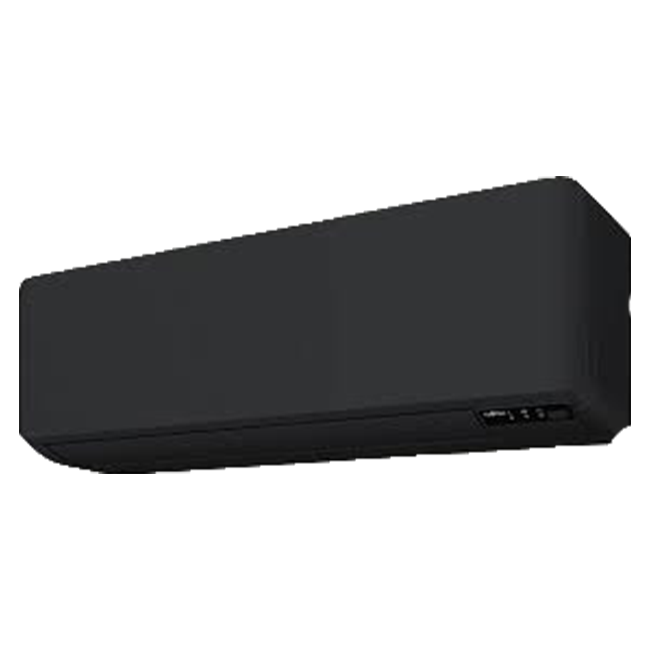 Fujitsu KM-Series:in het zwart met transparante achtergrond: Energie-efficiënte en milieuvriendelijke airco's. Inverter, R32-koelmiddel, stilte, en design.