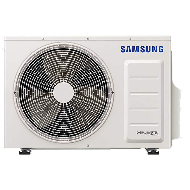 Witte Samsung Windfree Pure-buitentoestel. Hoogwaardig, energie-efficiënt, stil. Duurzaam, eenvoudige installatie, garantie. Ondersteund door Samsung.